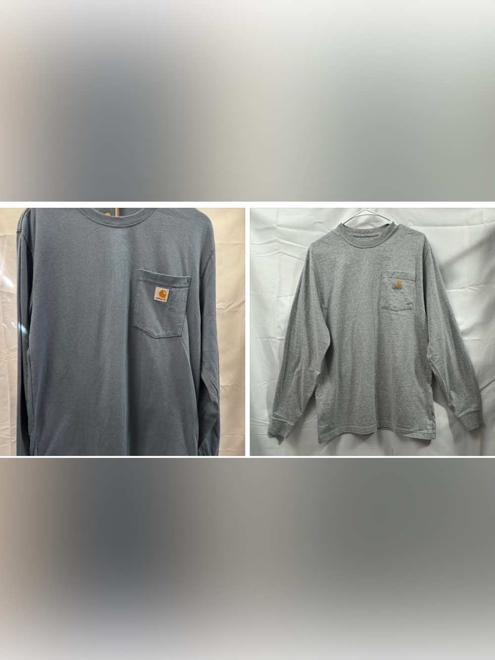 2 Carhartt Long-Sleeve Pocket Tee in Heather Gray and Blue workwear size small